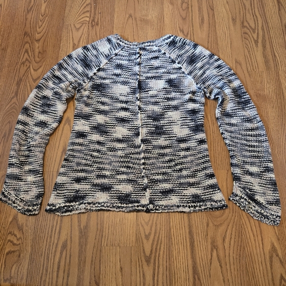 Rebecca Taylor Monochrome Chunky Knit Sweater White Gray Black Cozy Cotton M - Picture 4 of 11